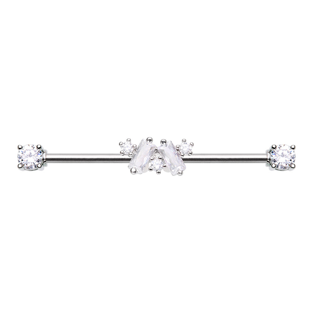 Cubic CZ Bling Baguette Zig-Zag Prong Set Industrial Barbell Industrial Barbell Impulse Piercings