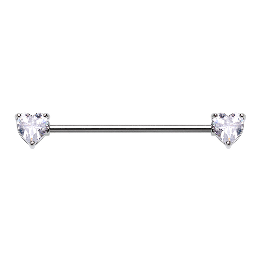 Cubic CZ Bling Heart Prong Set Industrial Barbell Industrial Barbell Impulse Piercings