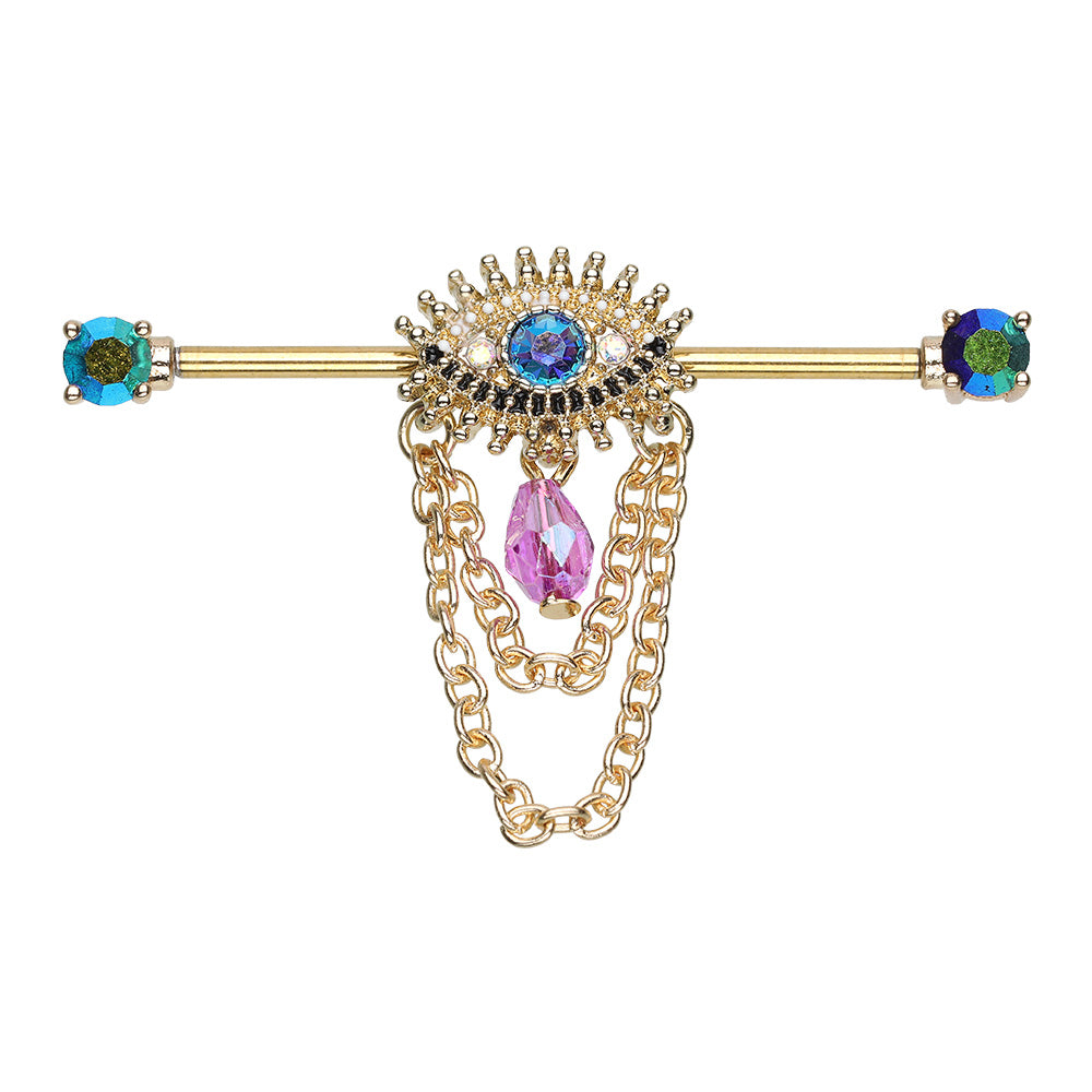 All Seeing Evil Eye Chain Industrial Barbell