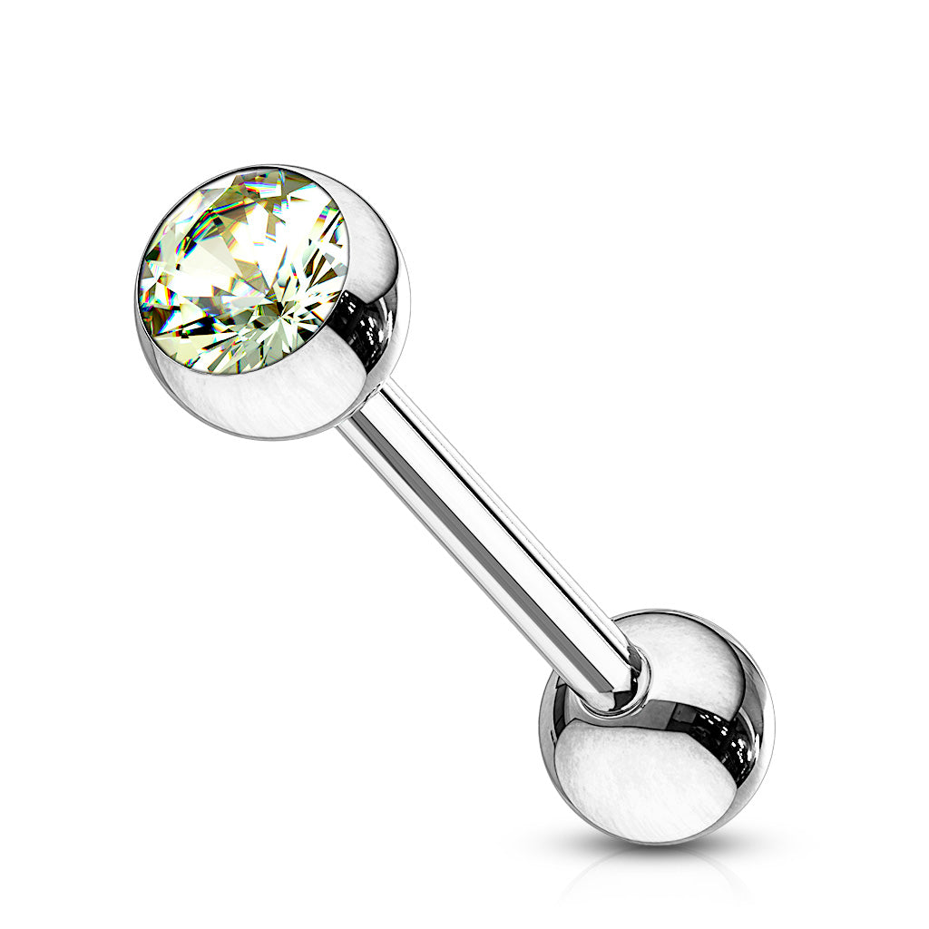 Implant Grade Titanium Internally Threaded Nipple Barbell With Pressed Fit CZ Set Ball Ends Nipple Barbell Skin Metals