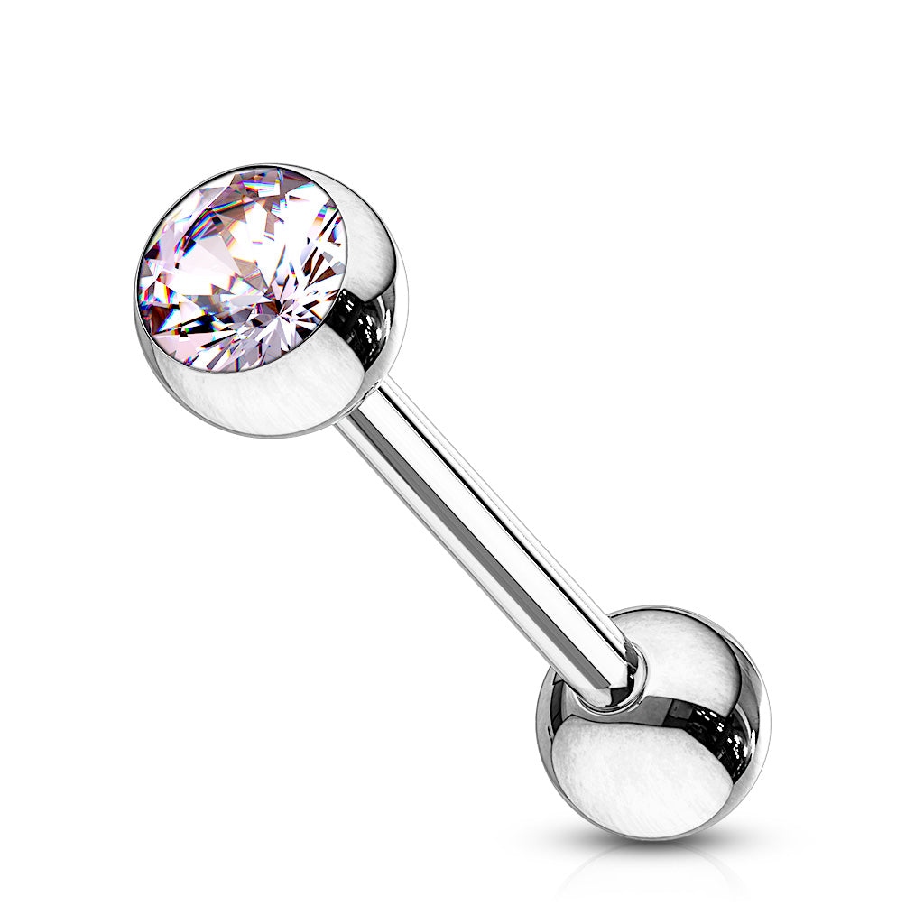 Implant Grade Titanium Internally Threaded Nipple Barbell With Pressed Fit CZ Set Ball Ends Nipple Barbell Skin Metals