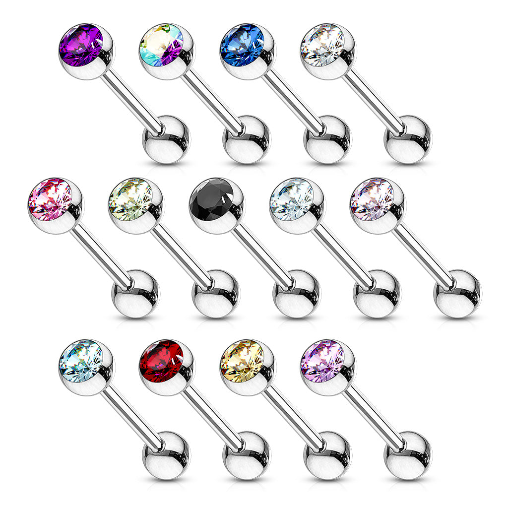 Implant Grade Titanium Internally Threaded Nipple Barbell With Pressed Fit CZ Set Ball Ends Nipple Barbell Skin Metals