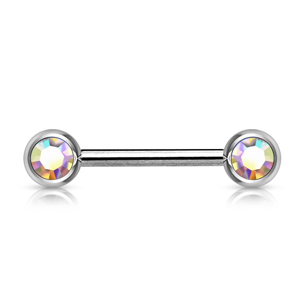 Double Front Facing Gem 316L Surgical Steel Barbell/Nipple Bar Barbell Skin Metals