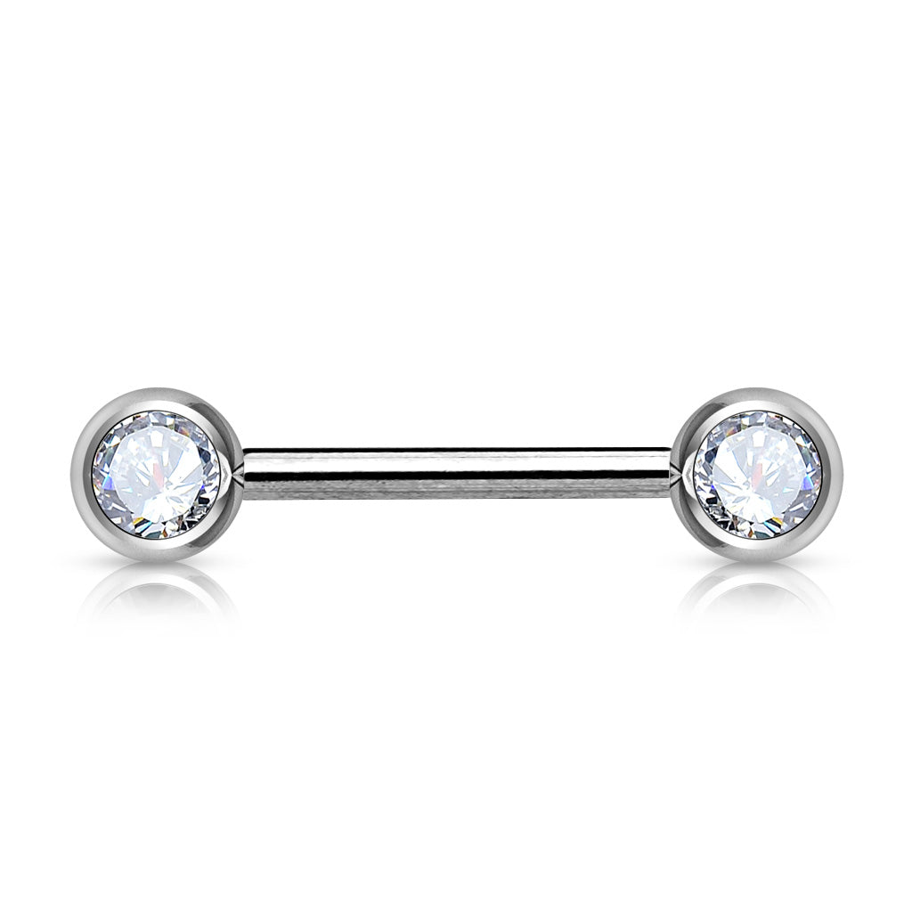 Double Front Facing Gem 316L Surgical Steel Barbell/Nipple Bar Barbell Skin Metals
