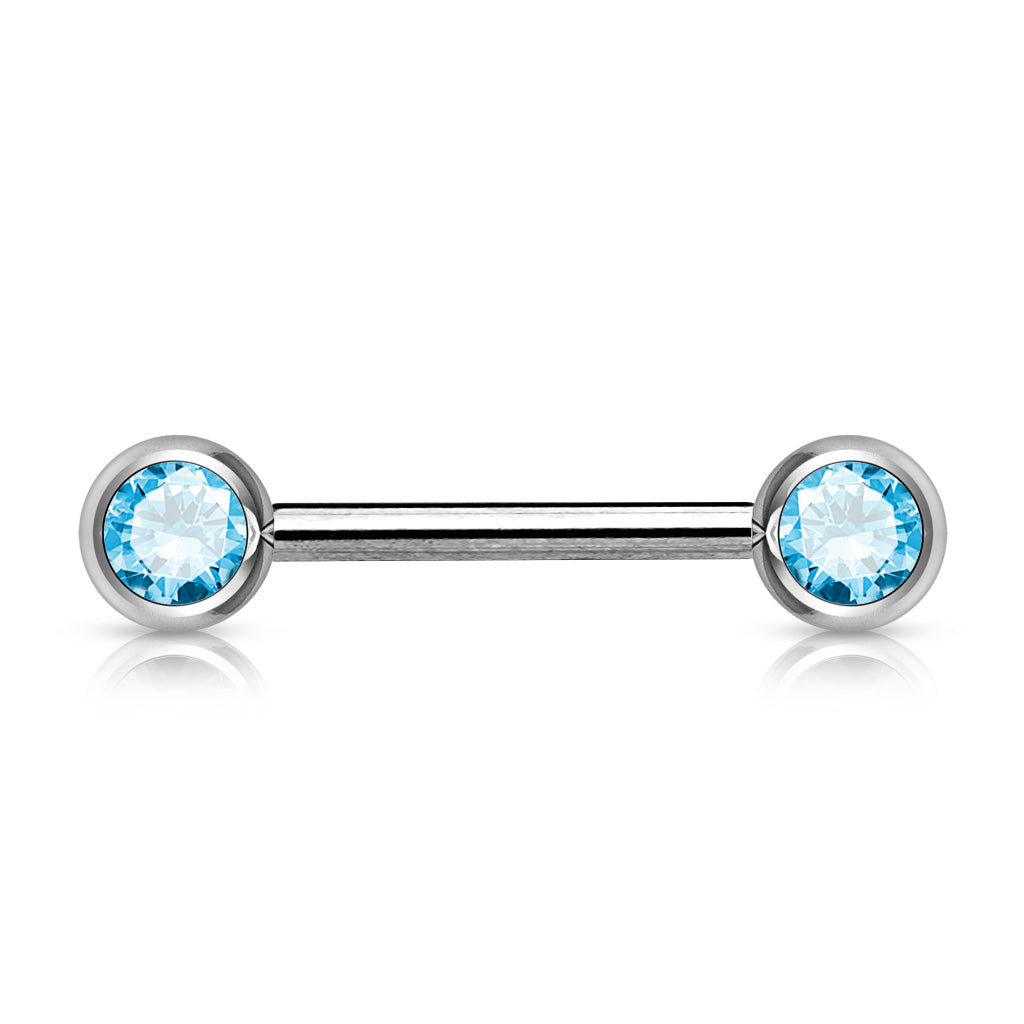 Double Front Facing Gem 316L Surgical Steel Barbell/Nipple Bar Barbell Skin Metals