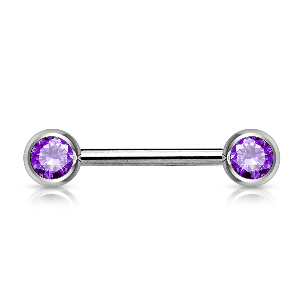 Double Front Facing Gem 316L Surgical Steel Barbell/Nipple Bar Barbell Skin Metals