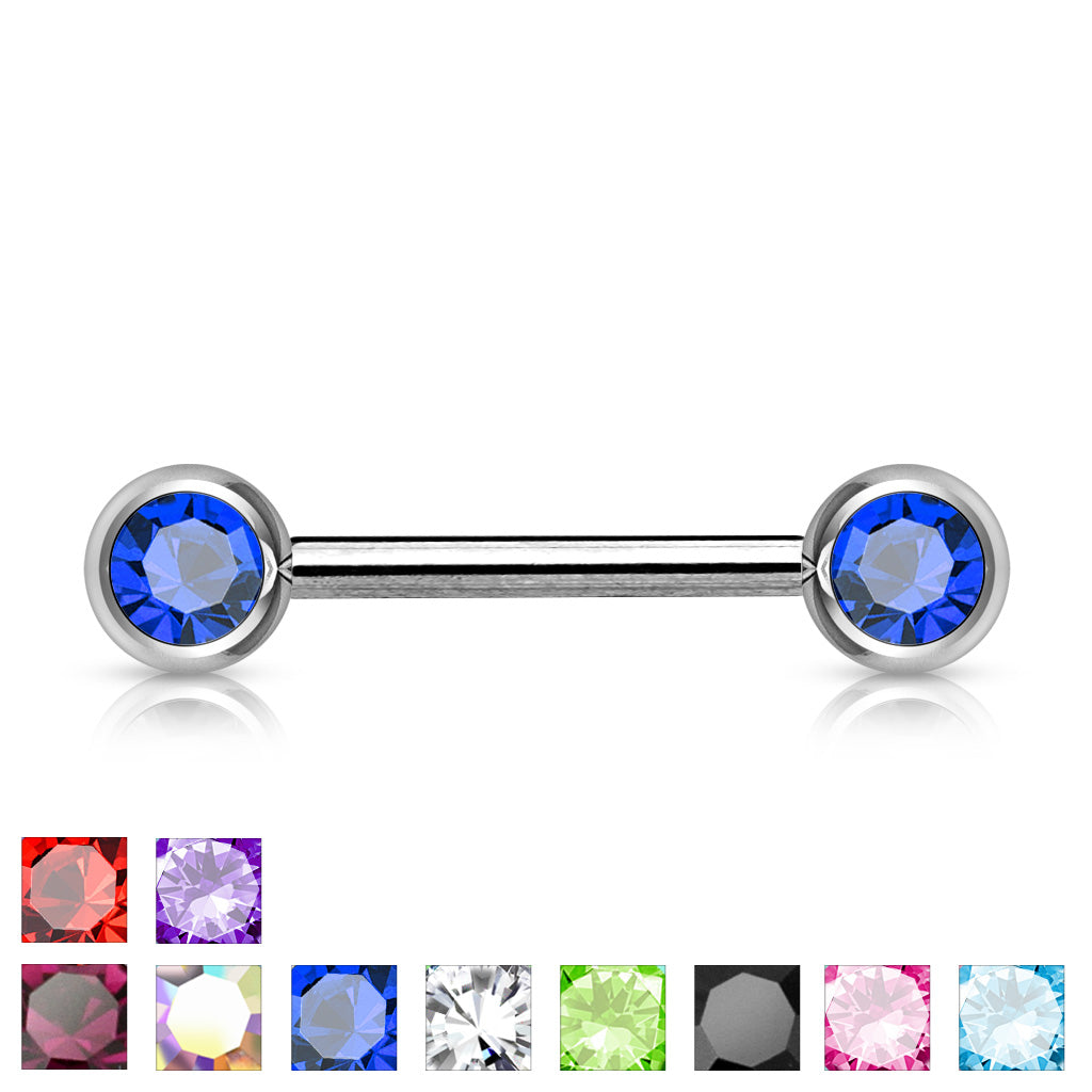 Double Front Facing Gem 316L Surgical Steel Barbell/Nipple Bar Barbell Skin Metals