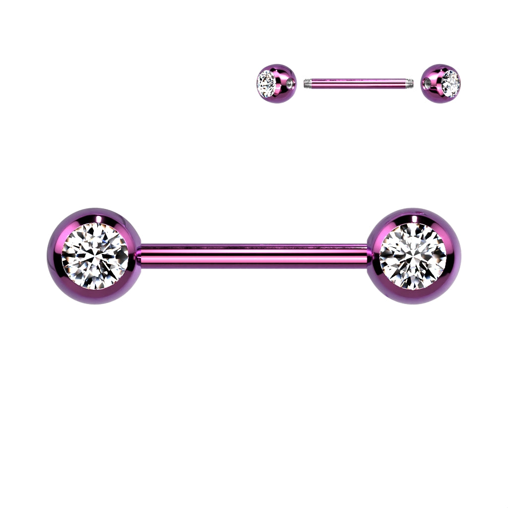 Double CZ Titanium IP Over 316L Stainless Steel Nipple Bar Nipple Barbell Skin Metals