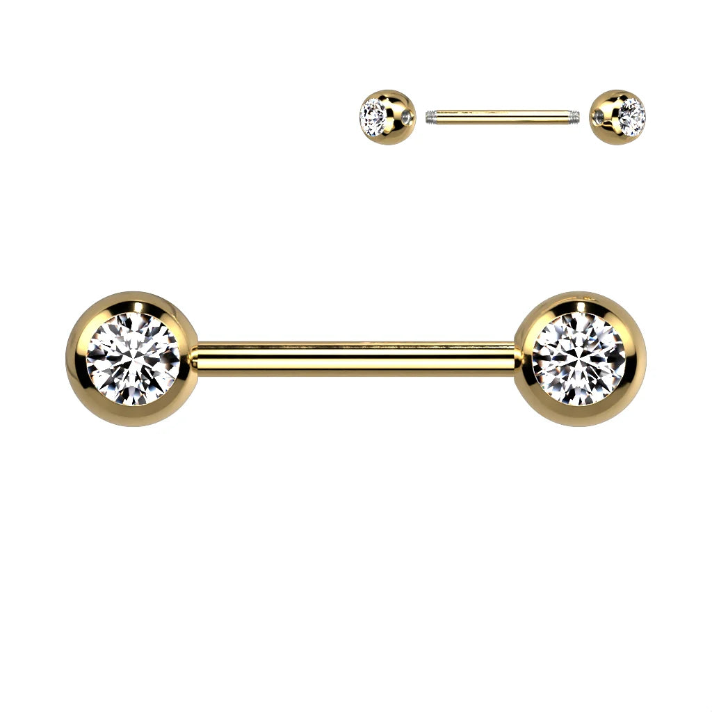 Double CZ Titanium IP Over 316L Stainless Steel Nipple Bar Nipple Barbell Skin Metals