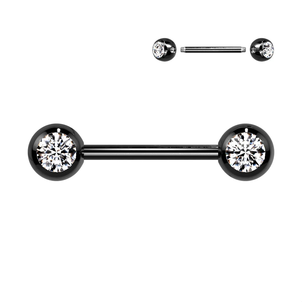 Double CZ Titanium IP Over 316L Stainless Steel Nipple Bar Nipple Barbell Skin Metals