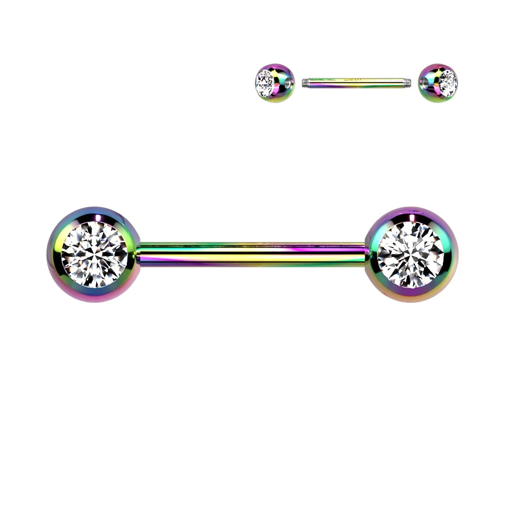 Double CZ Titanium IP Over 316L Stainless Steel Nipple Bar Nipple Barbell Skin Metals