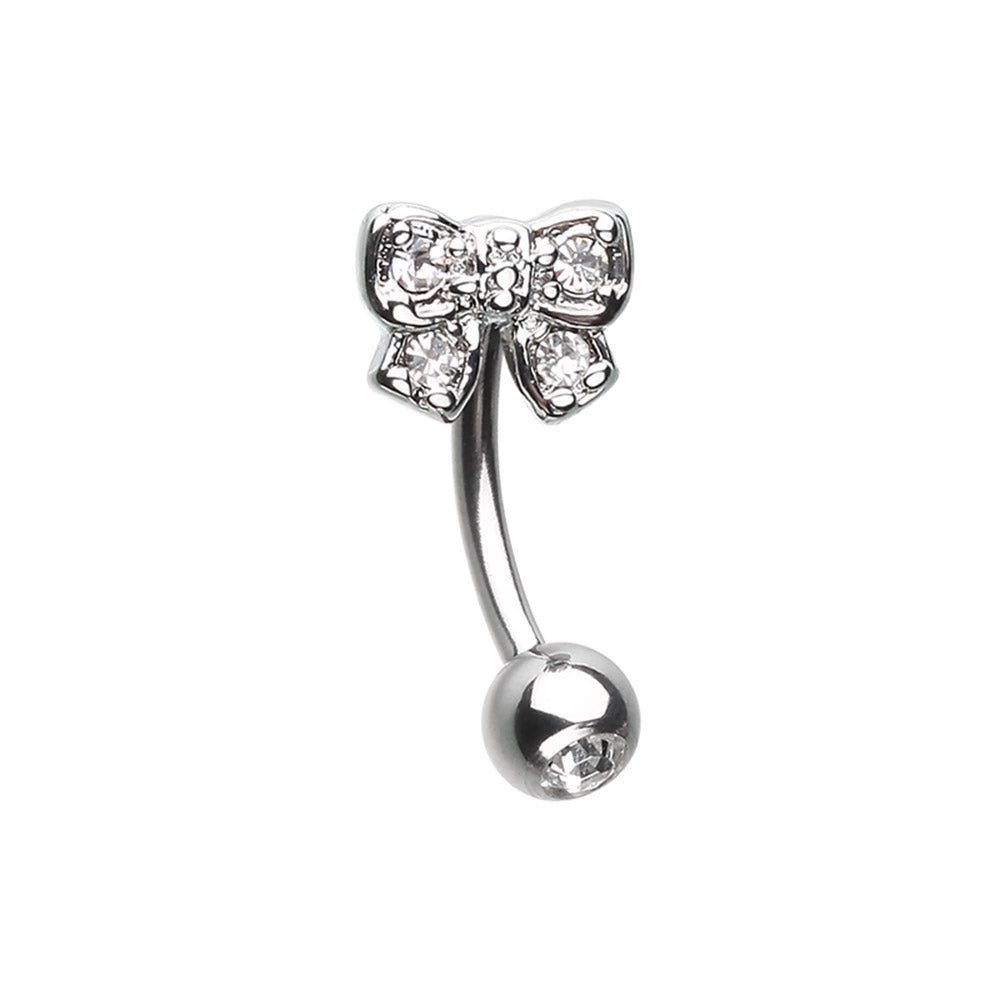 Dainty Bow-Tie Sparkle Gem Ball Curved Barbell Eyebrow Ring Eyebrow Ring Skin Metals