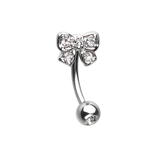 Dainty Bow-Tie Sparkle Gem Ball Curved Barbell Eyebrow Ring Eyebrow Ring Skin Metals