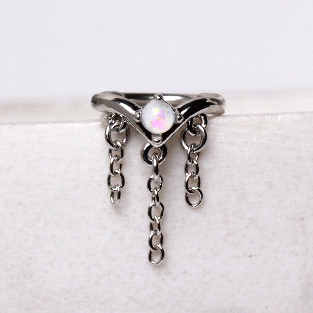 316L Stainless Steel Synthetic Opal Tiara with Chains Clicker Ring Cartilage Earring Skin Metals