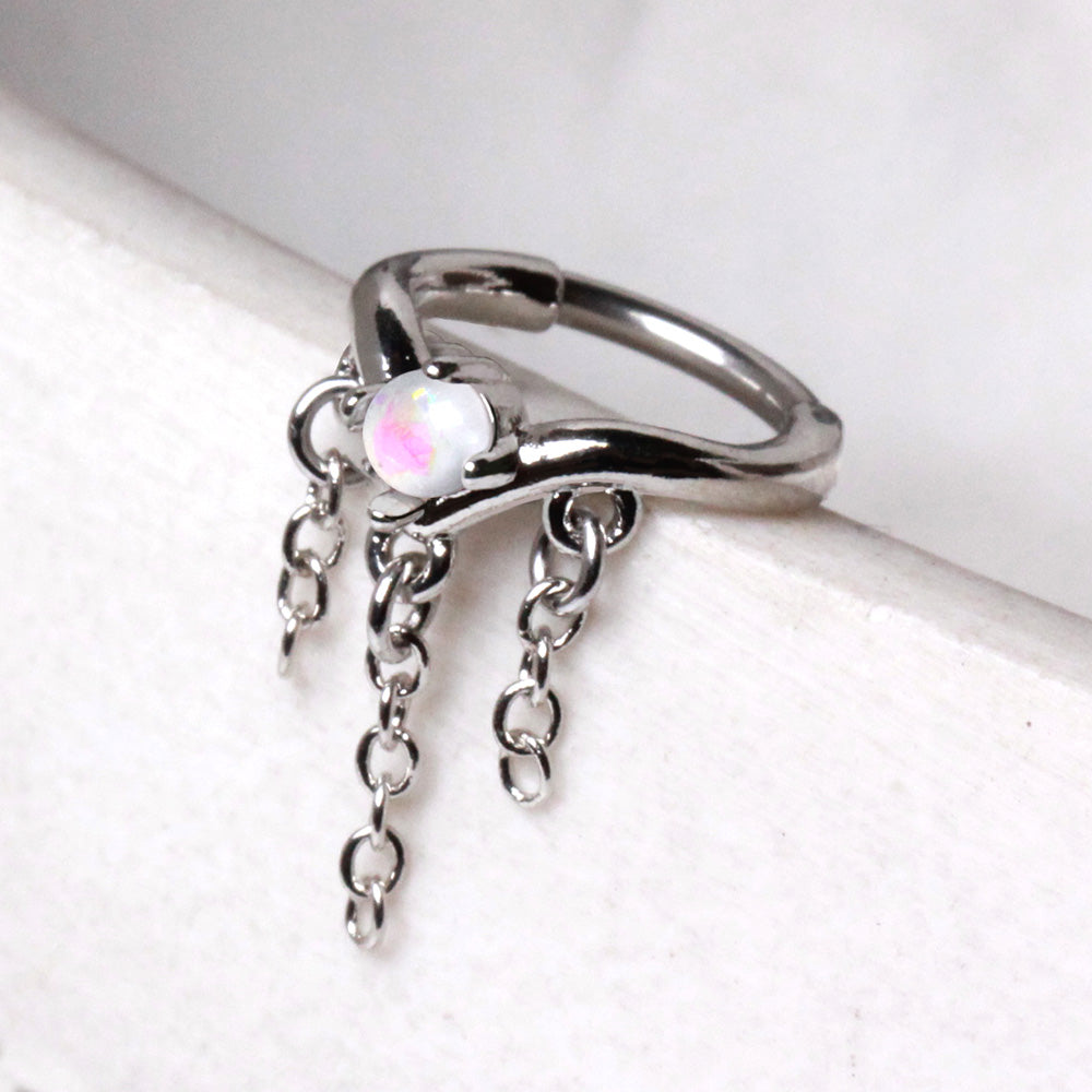 316L Stainless Steel Synthetic Opal Tiara with Chains Clicker Ring Cartilage Earring Skin Metals