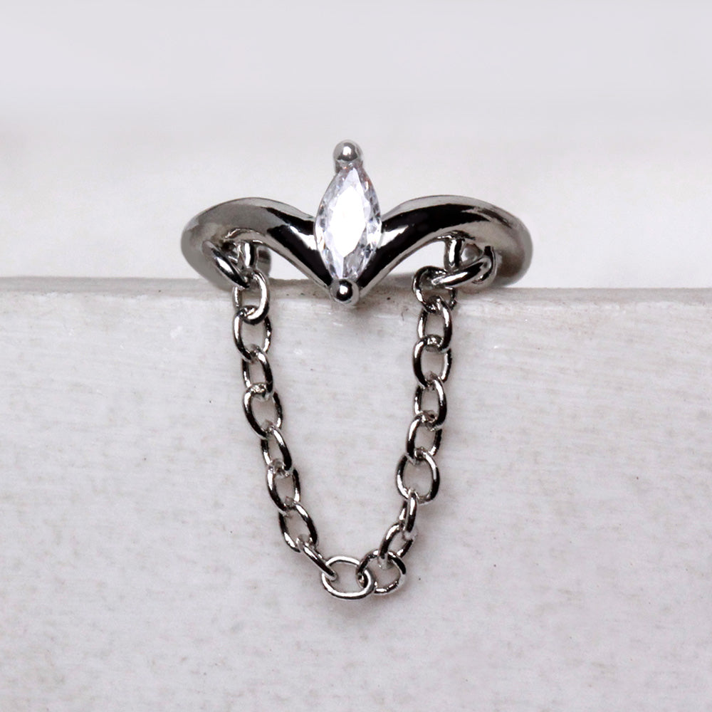 316L Stainless Steel Jeweled Tiara with Chain Clicker Ring Cartilage Earring Skin Metals