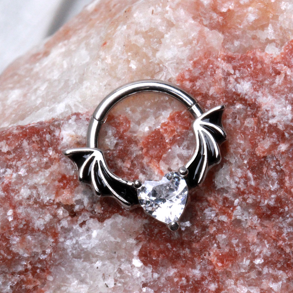 316L Stainless Steel Heart CZ Bat Clicker Ring Cartilage Earring Skin Metals