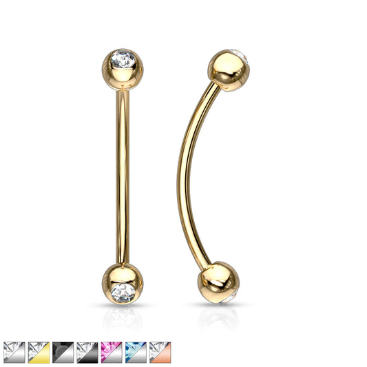 316L Surgical Steel Curved Barbell with Gemmed Ends for Snake Eye Piercings and More Curved Barbell Skin Metals