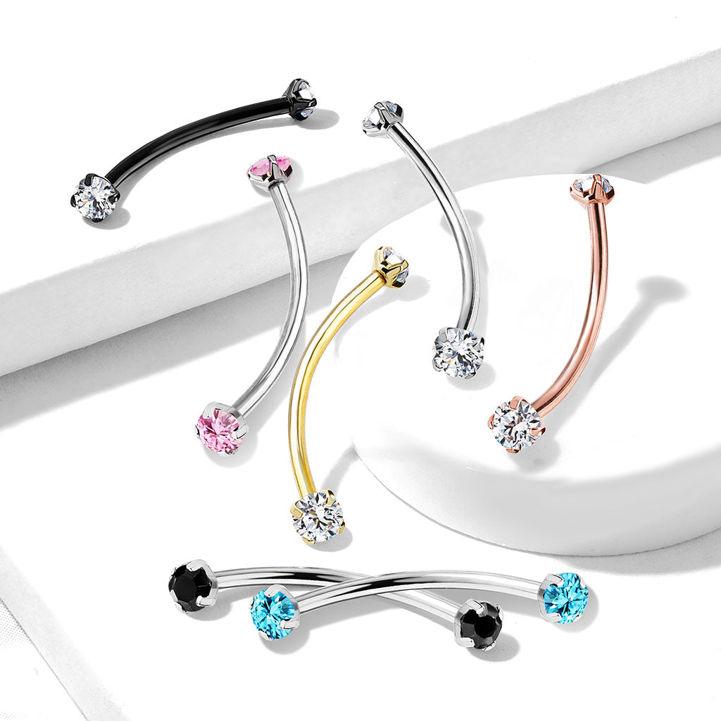Surgical Steel Round CZ Ends for Snake Eye Piercings Curved Barbells Eyebrow Ring Skin Metals