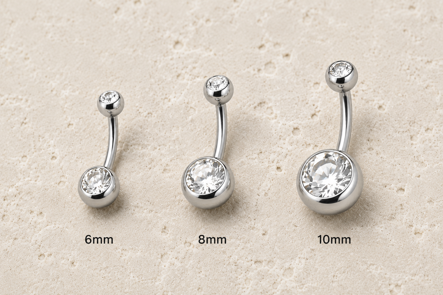 Internally Threaded Navel Ring Clear CZ Balls 14G 316L Steel - Skin Metals
