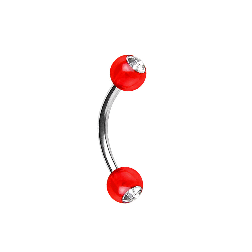 316L Surgical Steel Curved Barbell with UV Acrylic Gemmed Balls - Skin Metals