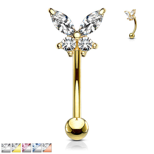 Butterfly CZ Prong Set Top 316L Surgical Steel Eyebrow Rings/ Curved Barbells Eyebrow Ring Skin Metals