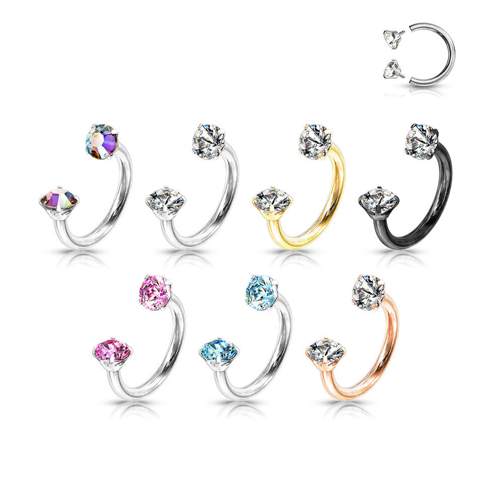 Prong Set Round CZ Internally Threaded 316L Surgical Steel Circular Barbell/Horseshoe Horseshoe Skin Metals