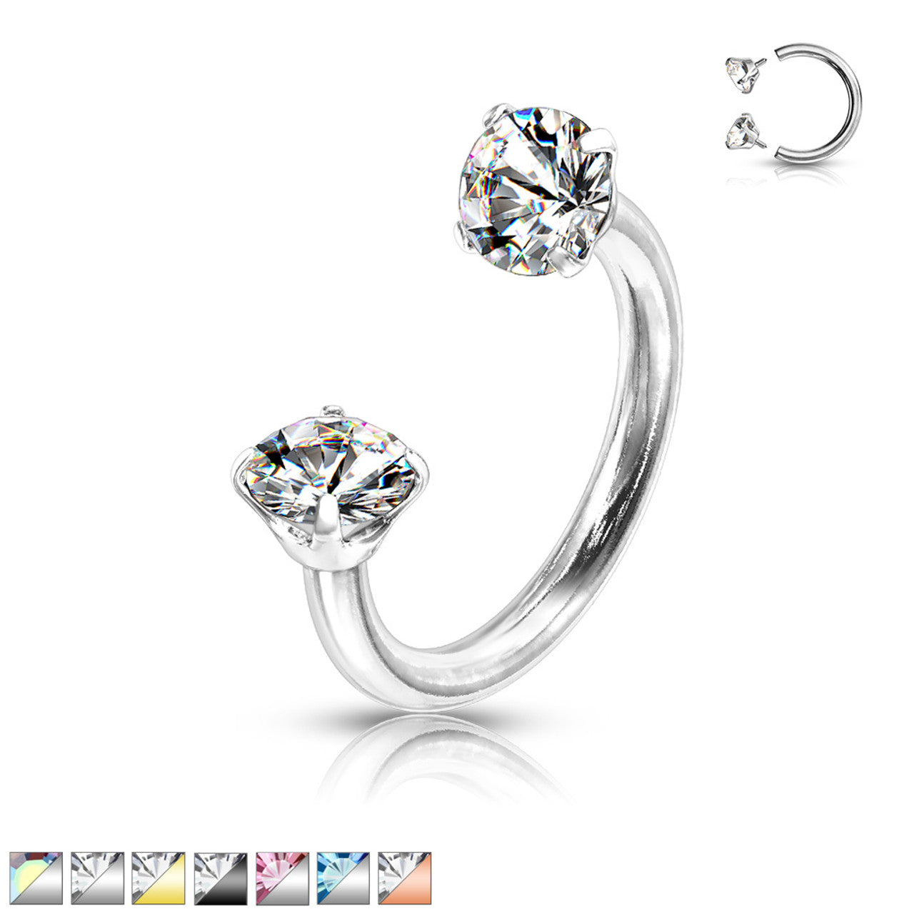 Prong Set Round CZ Internally Threaded 316L Surgical Steel Circular Barbell/Horseshoe Horseshoe Skin Metals