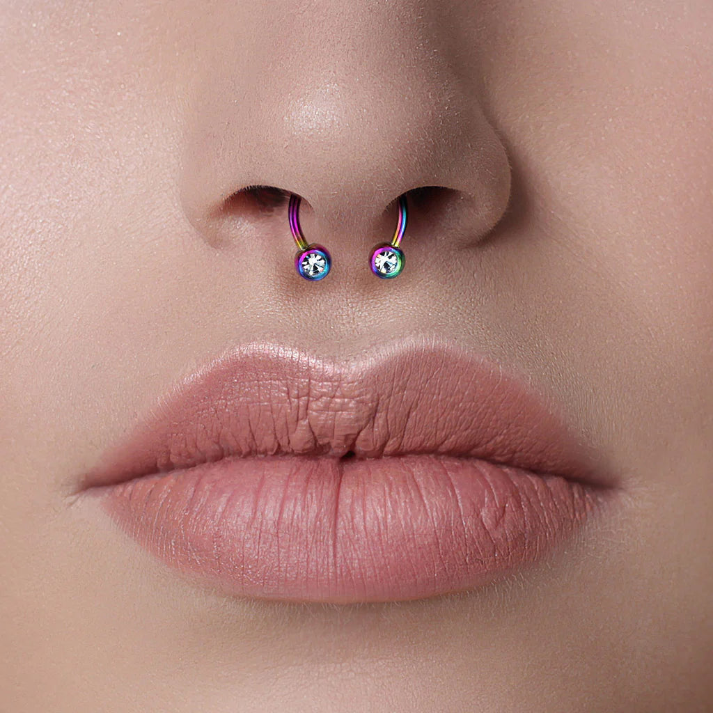 Front Facing Jewel Set Balls IP Over 316L Surgical Steel Circular/Horseshoes For Nipple, Septum and Ear Cartilage Piercings Horseshoe Skin Metals