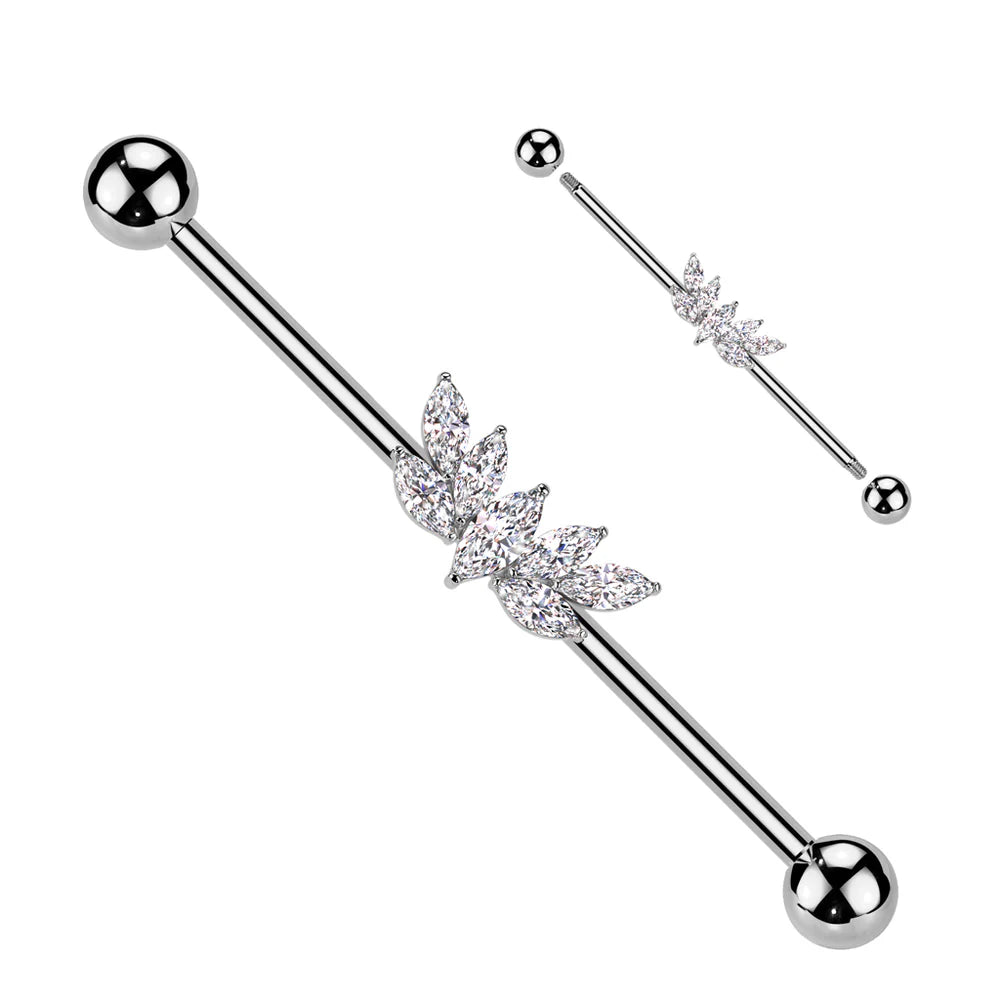 Surgical Steel Marquise CZ Fan Industrial Barbell Industrial Barbell Skin Metals