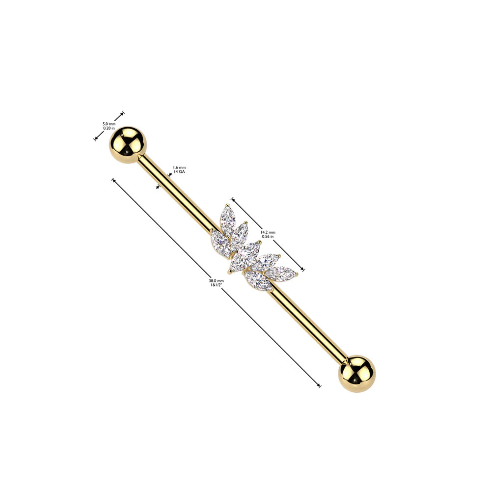 Surgical Steel Marquise CZ Fan Industrial Barbell Industrial Barbell Skin Metals