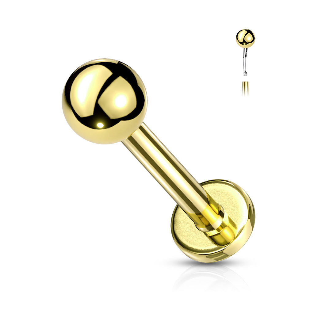 Push In Top Ball PVD Over 316L Surgical Steel Threadless Labret, Monroe, Flat Back Stud Labret Skin Metals