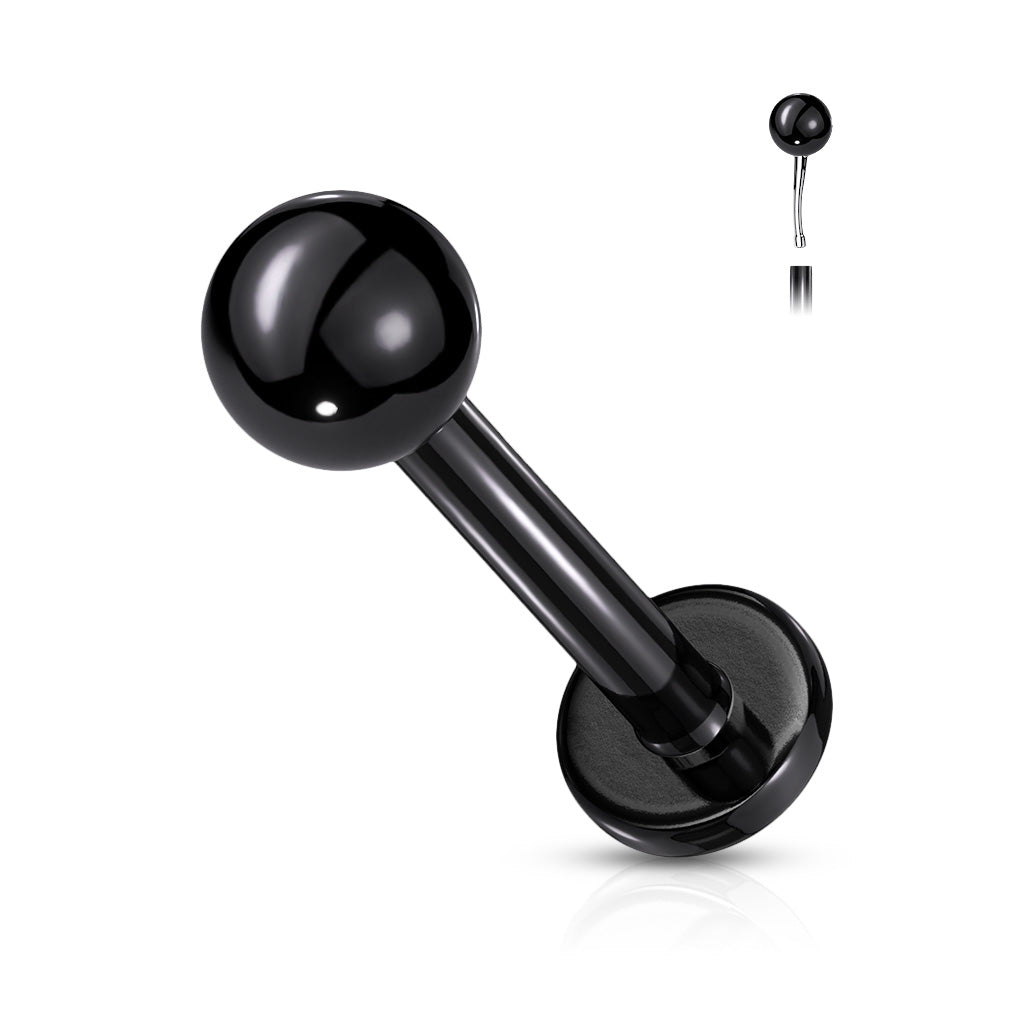 Push In Top Ball PVD Over 316L Surgical Steel Threadless Labret, Monroe, Flat Back Stud Labret Skin Metals