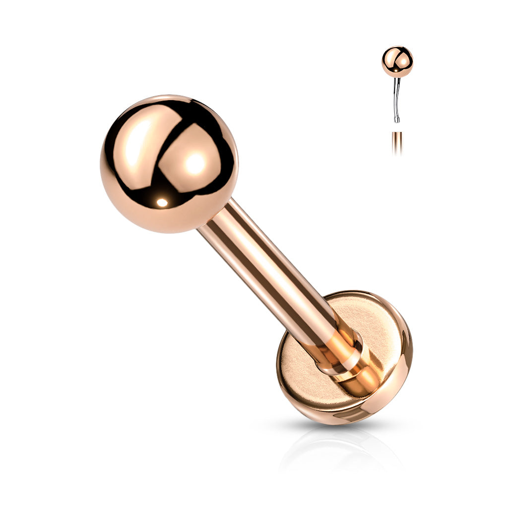 Push In Top Ball PVD Over 316L Surgical Steel Threadless Labret, Monroe, Flat Back Stud Labret Skin Metals