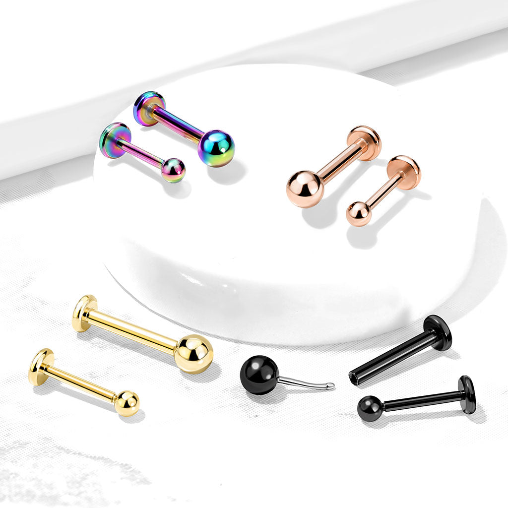 Push In Top Ball PVD Over 316L Surgical Steel Threadless Labret, Monroe, Flat Back Stud Labret Skin Metals