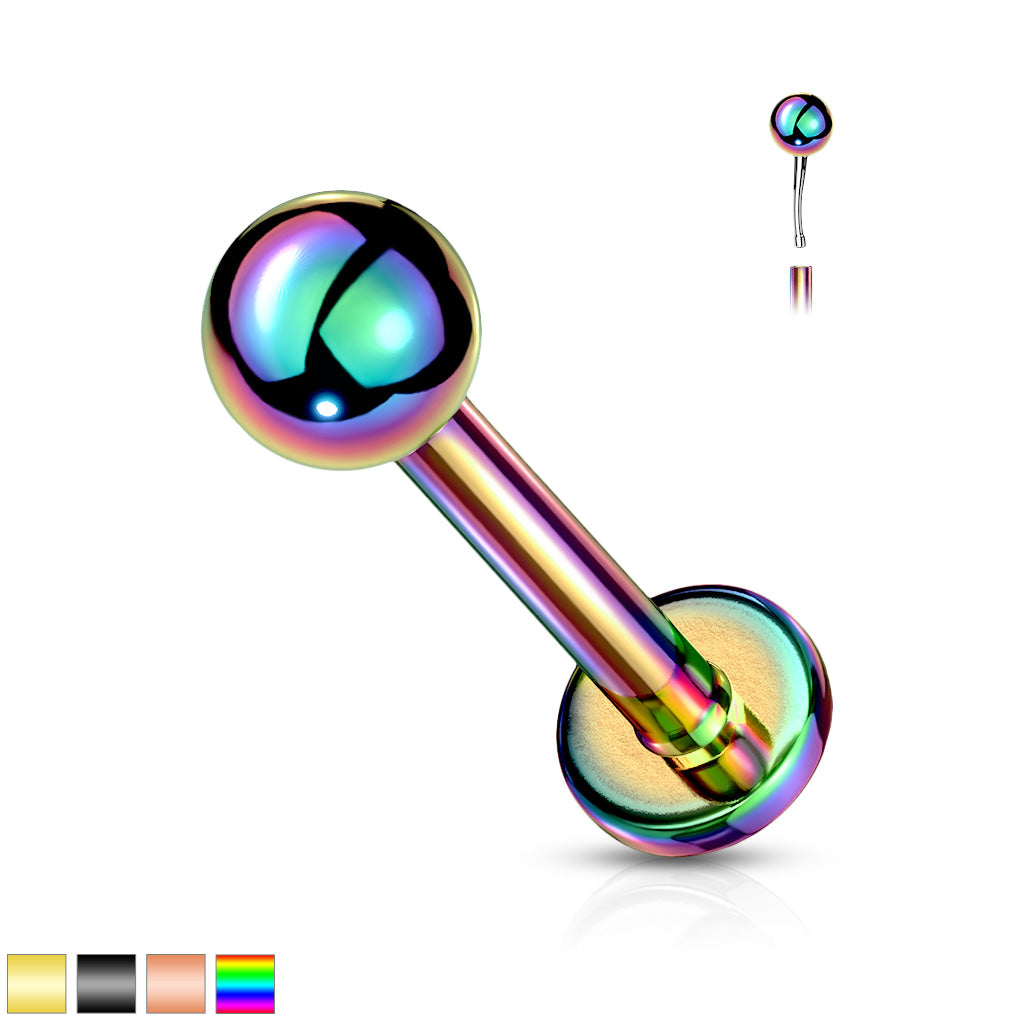 Push In Top Ball PVD Over 316L Surgical Steel Threadless Labret, Monroe, Flat Back Stud Labret Skin Metals
