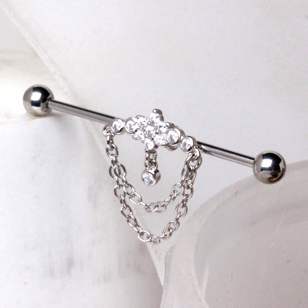 316L Stainless Steel Double Chained Jeweled Tiara Industrial Barbell Industrial Barbell Skin Metals