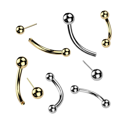 Implant Grade Titanium Threadless Push In Curved Barbell With One Fixed Ball Barbell Skin Metals