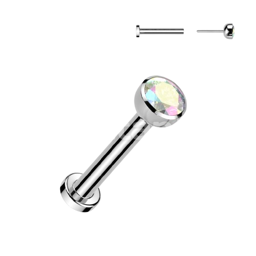 Implant Grade Titanium Threadless Push in Labret With Bezel Set CZ Ball Top Labret Skin Metals
