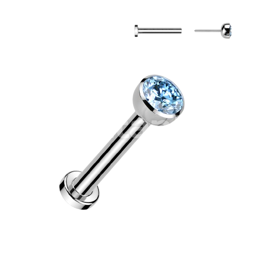 Implant Grade Titanium Threadless Push in Labret With Bezel Set CZ Ball Top Labret Skin Metals