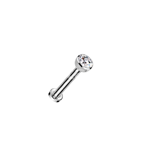 Implant Grade Titanium Threadless Push in Labret With Bezel Set CZ Ball Top Labret Skin Metals