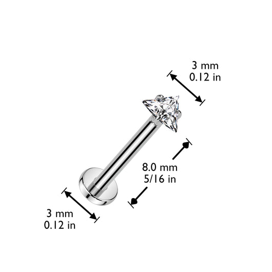 Implant Grade Titanium Threadless Push In Labret With Prong Set Triangle CZ Top Cartilage Impulse Piercings