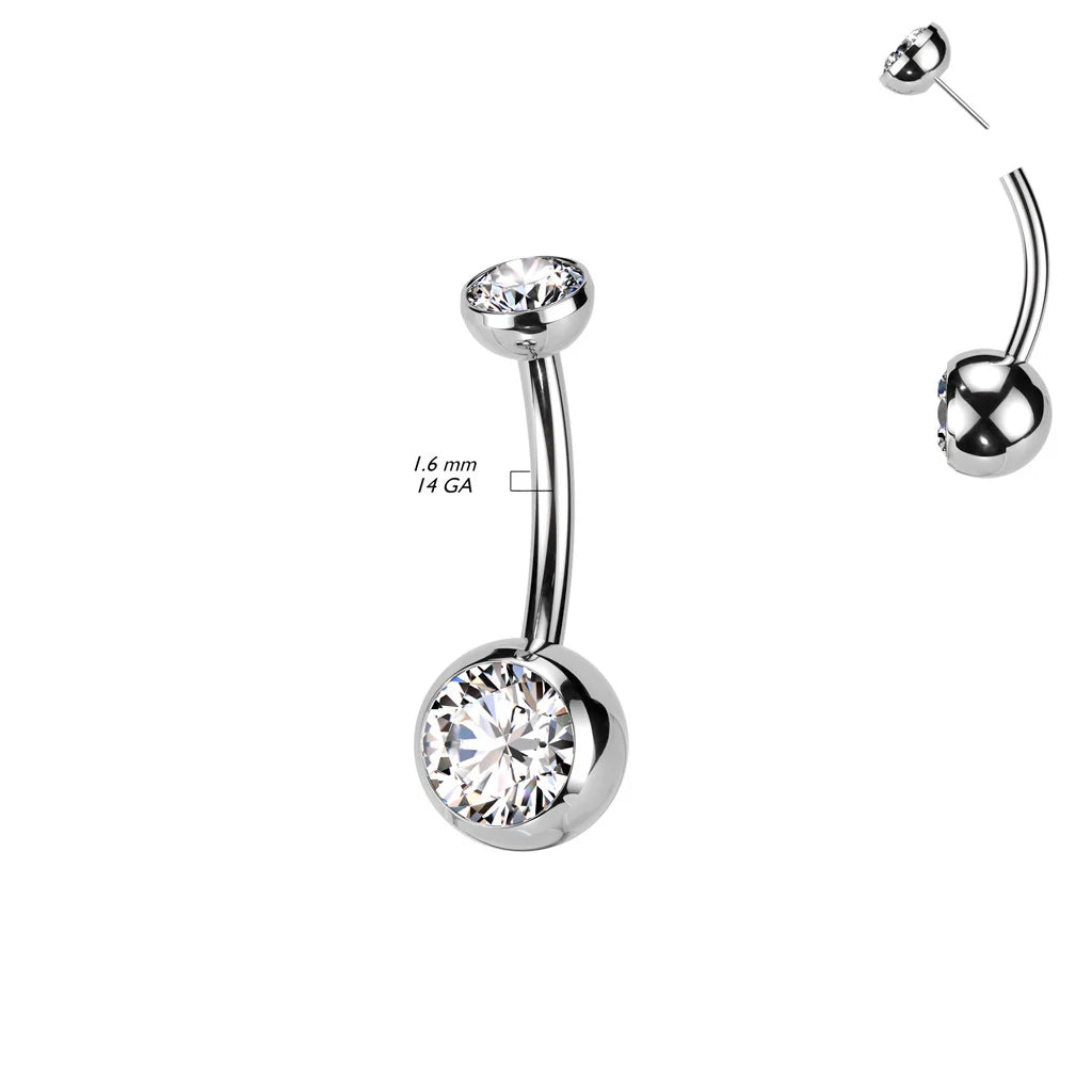 Implant Grade Titanium Threadless Push In Double CZ Bezel Set Belly Button Ring Belly Button Ring Skin Metals