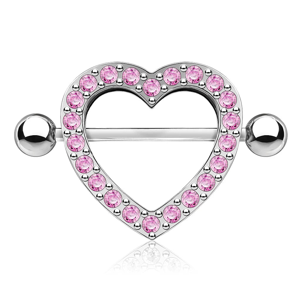 Gem Paved Heart Nipple Shield Nipple Ring Skin Metals