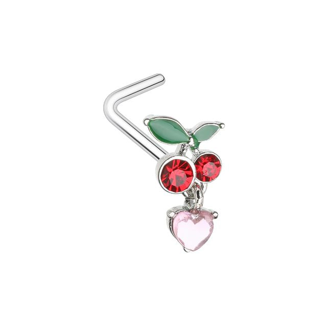 Cherry Heart Dangle Gem L-Shape Nose Ring Nose Ring Skin Metals