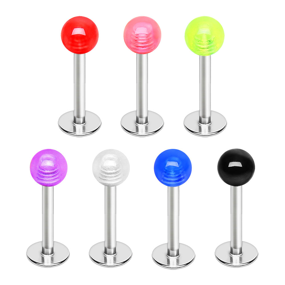 316L Stainless Steel Labret with UV Coated Acrylic Ball - Skin Metals