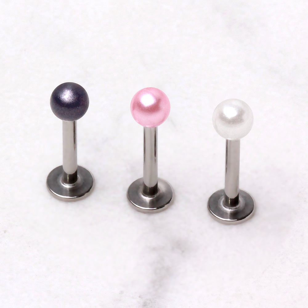 316L Stainless Steel Labret with Pearl Acrylic Ball - Skin Metals
