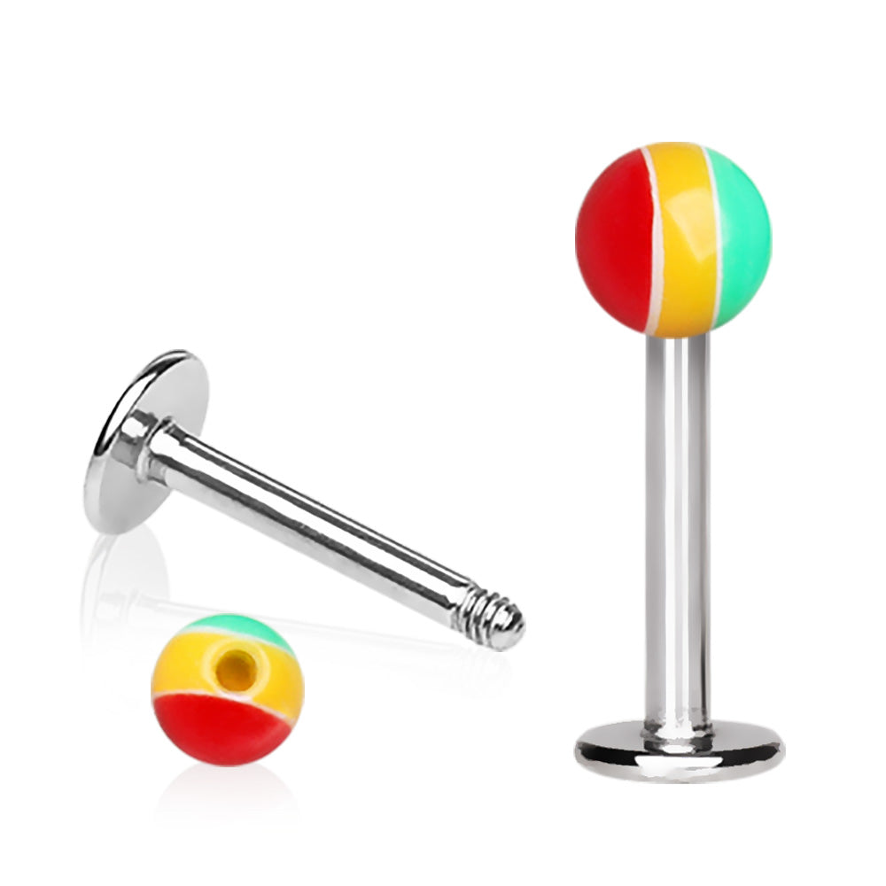 316L Stainless Steel Labret with UV Rasta Ball - Skin Metals