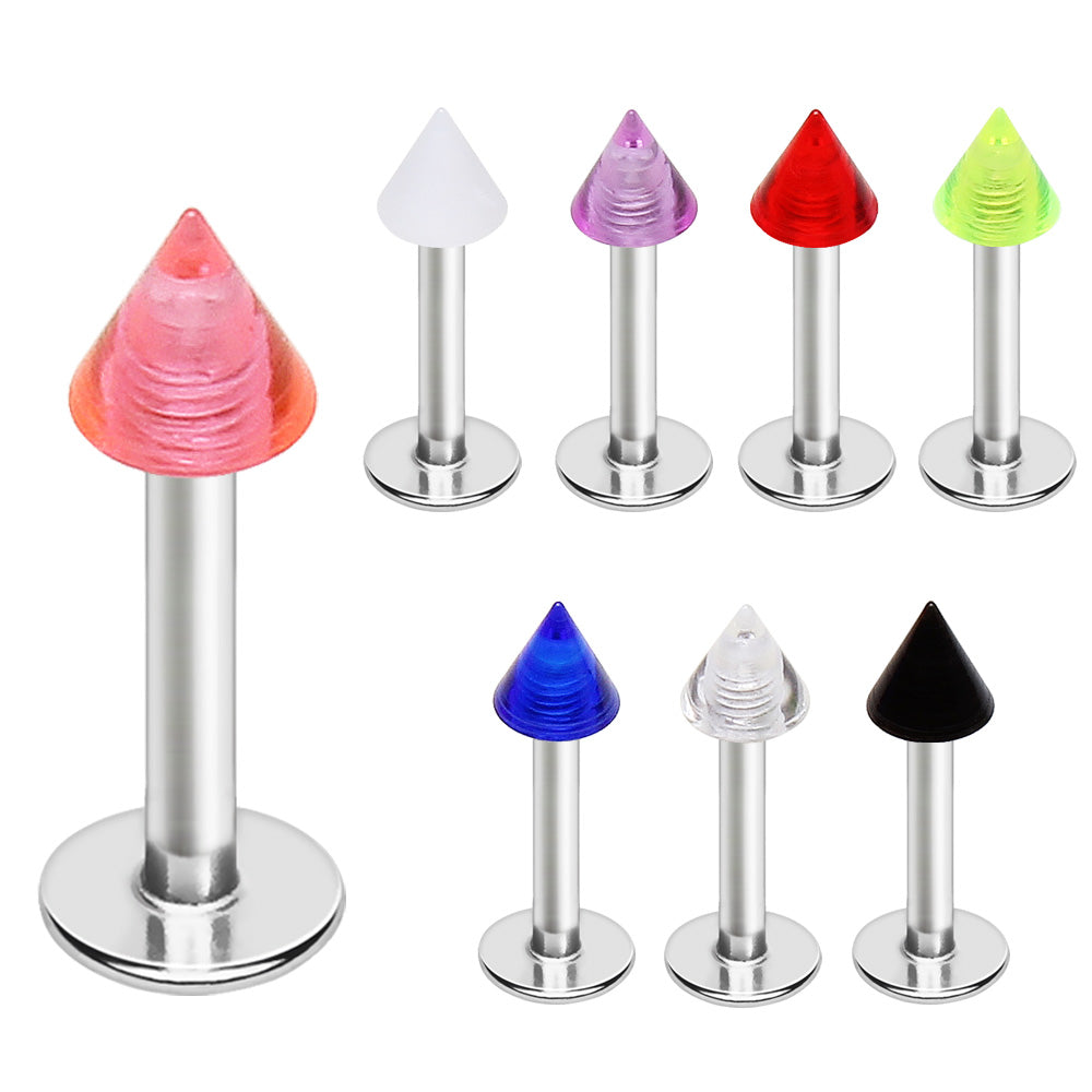 316L Stainless Steel Labret with UV Coated Acrylic Spike - Skin Metals