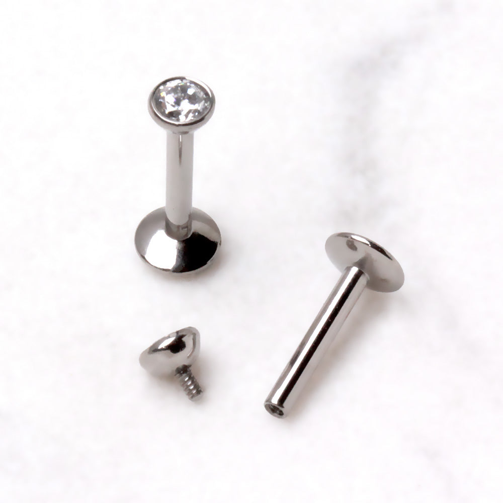 Internally Threaded Titanium Labret with Clear CZ Flat Top Labret Skin Metals